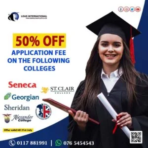 Canada Colleges Application fee 50% Off